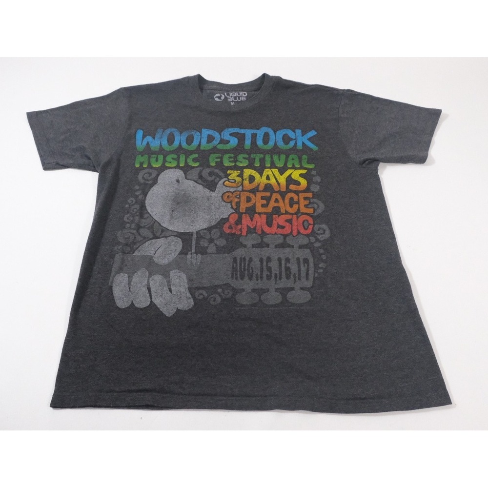 Liquid Blue T-Shirt Mens M Charcoal Woodstock Music Festival Peace Graphic Short